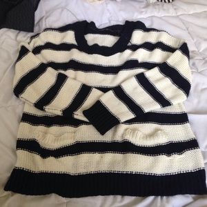 navy blue and white sweater
