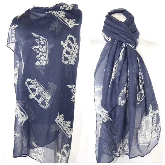 ‼️ LAST ONE Blue & White Mixed Crown Scarf B199 - Picture 2 of 4