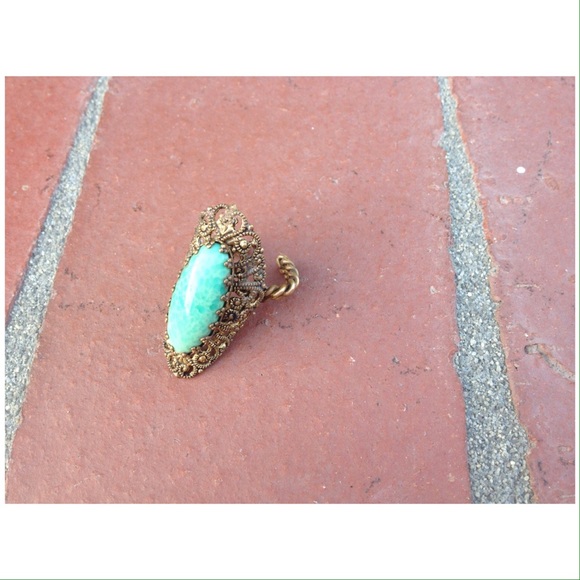 Vintage gold and teal ring - Picture 2 of 2