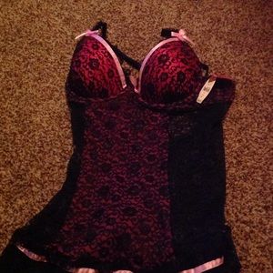 Sexy, lace, black and pink corset lingerie