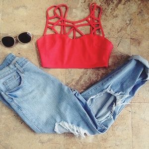 Coral Caged Crop Top