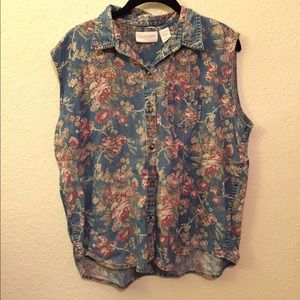 vintage floral denim button down