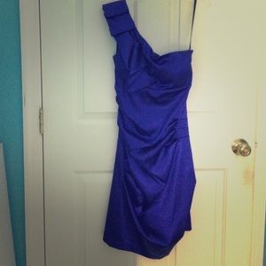 One shoulder purple/blue dress