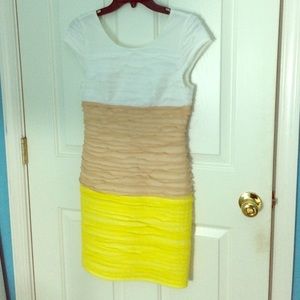 White, tan and yellow short sleeved dress
