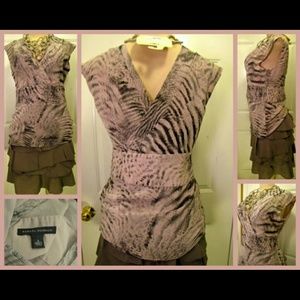 Banana Republic Mauve Animal Print PleatedTop