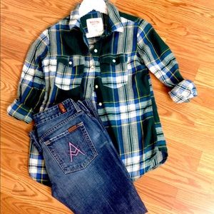 Medium Green/Blue Flannel Top