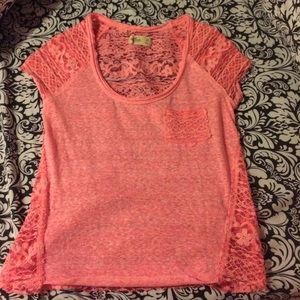Pink hollister short sleeve with lace back