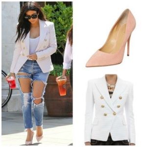 Giuseppe Zanotti powder pink suede pumps as Kim K