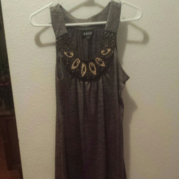 Beaded Collar Gray Dress