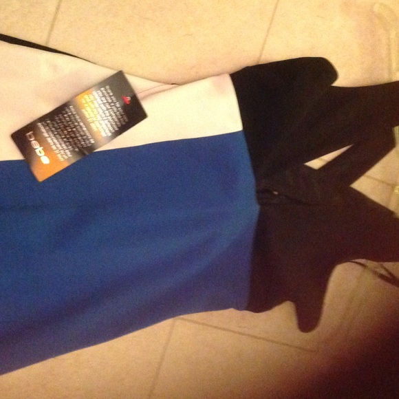 BEBE dress: NWT xs blue, black & white - Picture 2 of 3