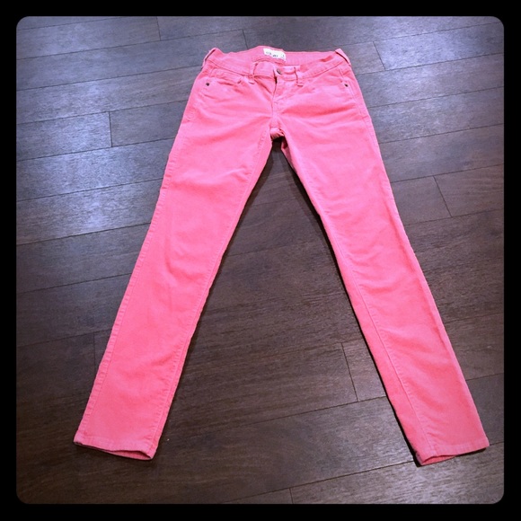 Peach pink corduroy skinny pants