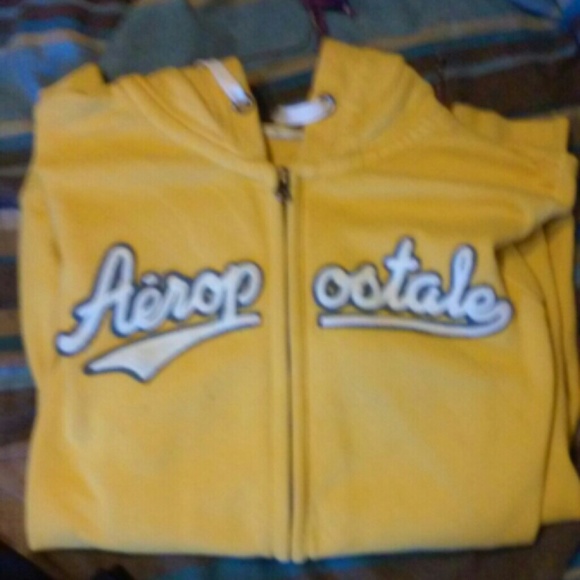 Yellow zip up hooded sweat shirt