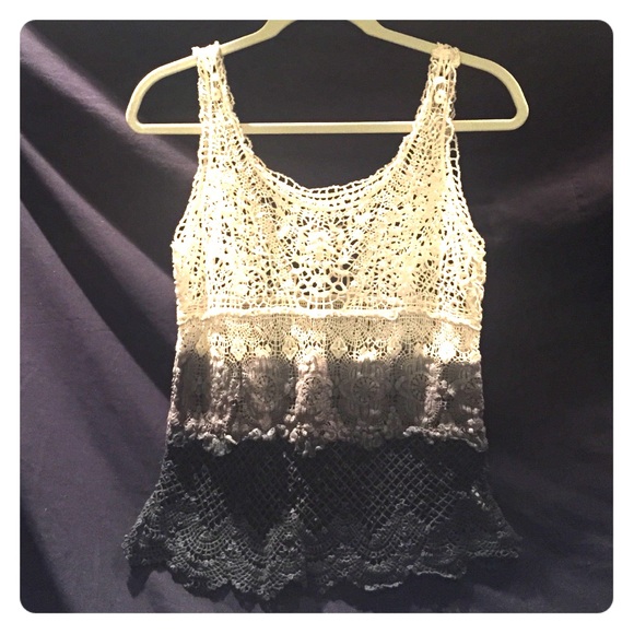 White to dark gray faded crochet tank top