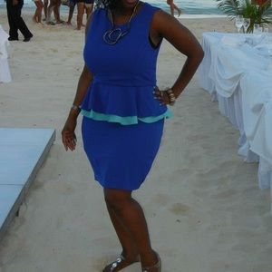 Royal blue and teal peplum dress.
