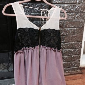 Sexy blush, pink and black sexy back top.