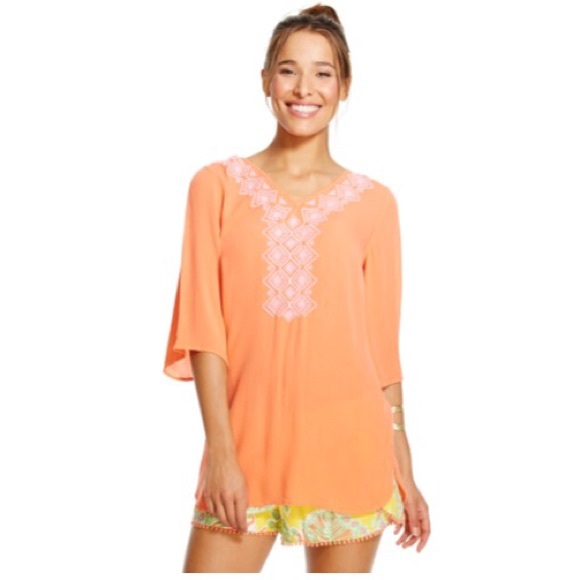 Women's Embroidered Tunic - Orange Camelia