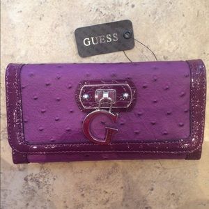 Guess purple faux ostrich wallet