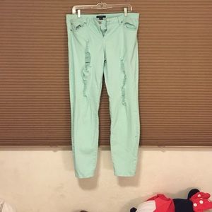 Forever 21 Teal Ripped Jeans
