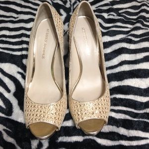 Gold and sparkly peep toe heels