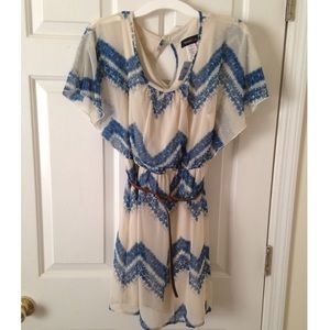 Blue and off-white chevron dress