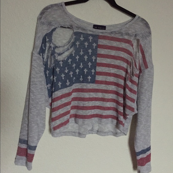 destroyed american flag light sweater