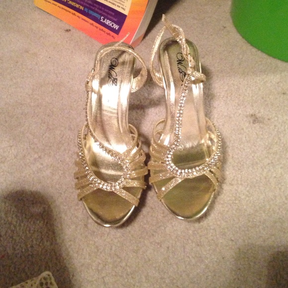Gold heels with rhinestones