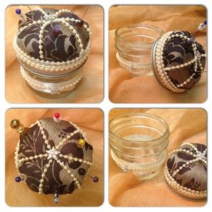 Floral and pearl pin jar