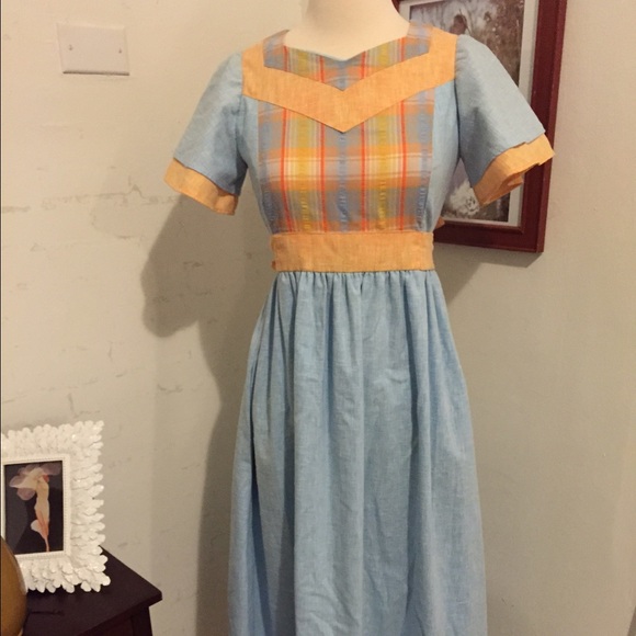 Late 60s early 70s blue chambray maxi dress - Picture 2 of 4