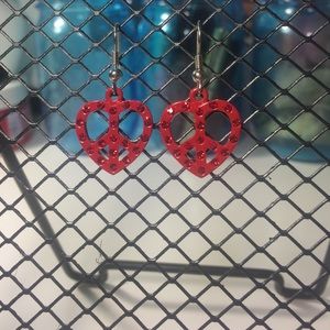 Red heart/peace sign earrings