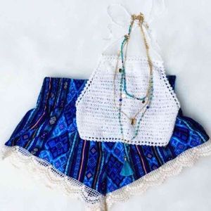 White crochet halter crop top