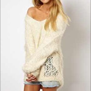 Asos fluffy soft oversized sweater, lace stitching