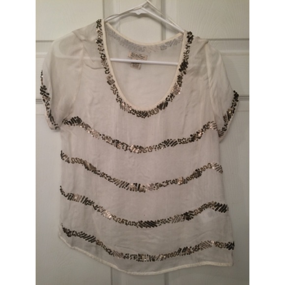 Lucky Brand Sheer Sequined Tee S