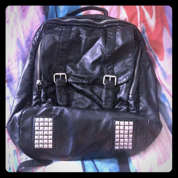 Black studded faux leather backpack