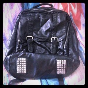 Black studded faux leather backpack