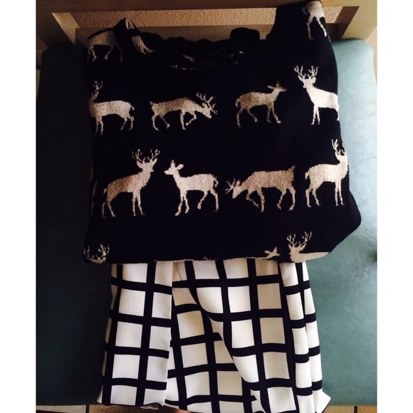 Reindeer sweater and grid skirt bundle