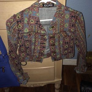 Tribal print denim jacket