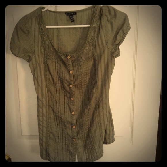 Green Button-Up Lace Blouse