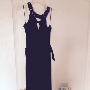 Cache Black jumpsuit with sequined neck!