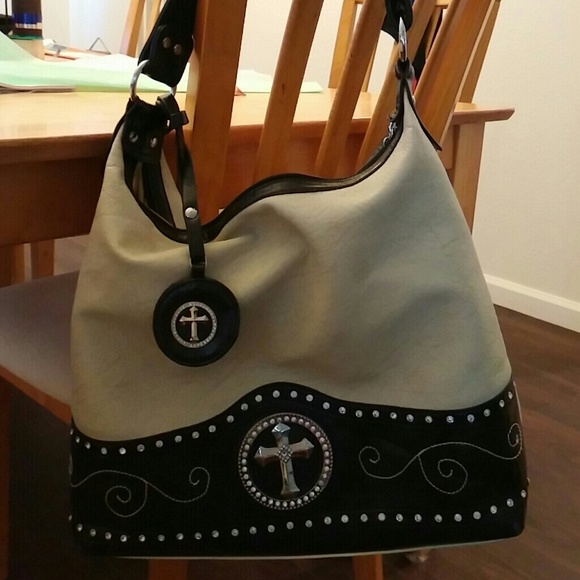 Western Cross Tan & Black Handbag Purse Tote
