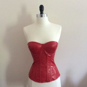 Red Bustier Corset Pleather Sexy DominatrixCosplay