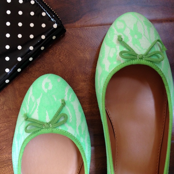 NWT JCrew Neon Green Lace Flats