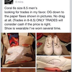Air Jordan coral 6s size 8.5 size 10 in women's