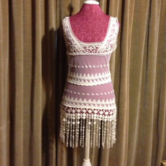 Cream colored lace tunic/dress with awesome fringe