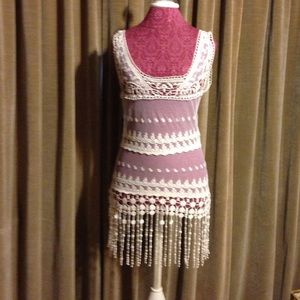 Cream colored lace tunic/dress with awesome fringe