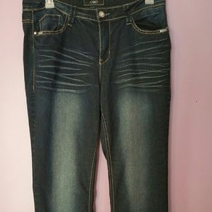 Dark wash embelished denim boot cut jeans