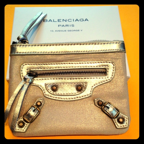 Balenciaga Clutches & Wallets - NEW Balenciaga gold canvas and leather card wallet