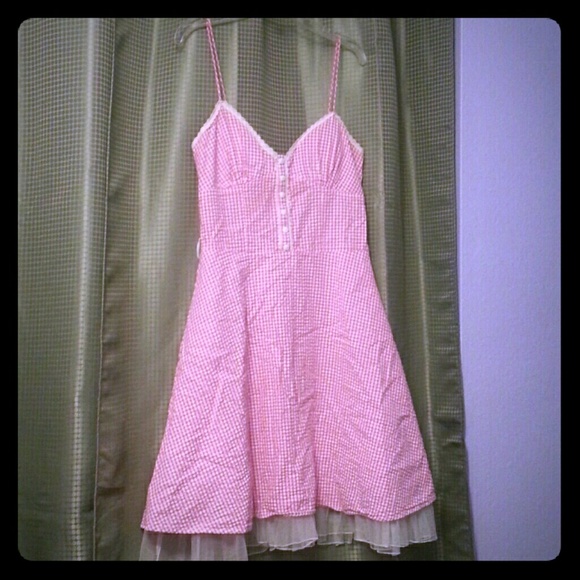 Cute pink white A-line gingham summer dress 7