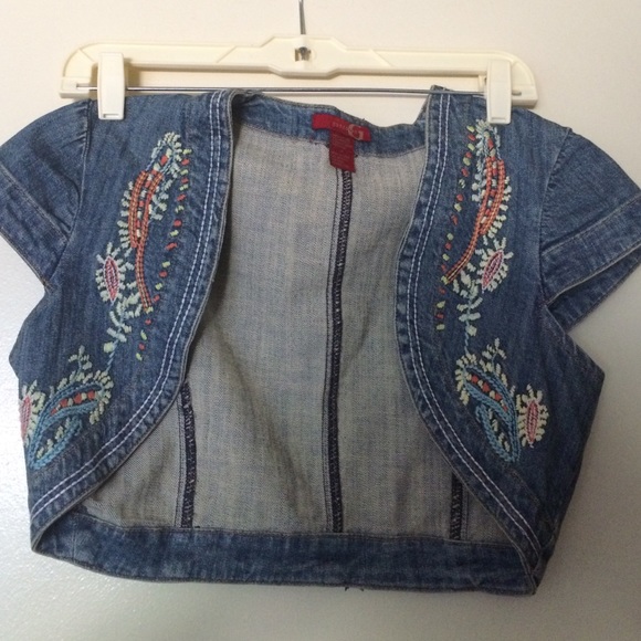 Blue jean embroidered shrug hippie, boho, gypsy
