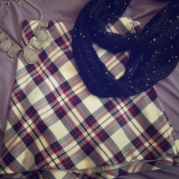 Black, Red, and White Plaid Maxi Skirt