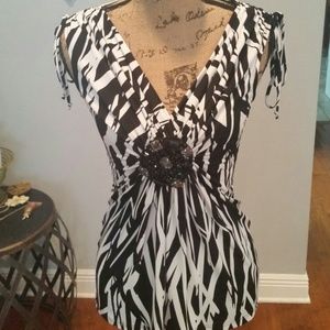 Black and White Jeweled Top